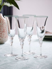 Nina Campbell Set of 4 Green Rim Meadow Champagne Flute Glasses - Image 3 of 5
