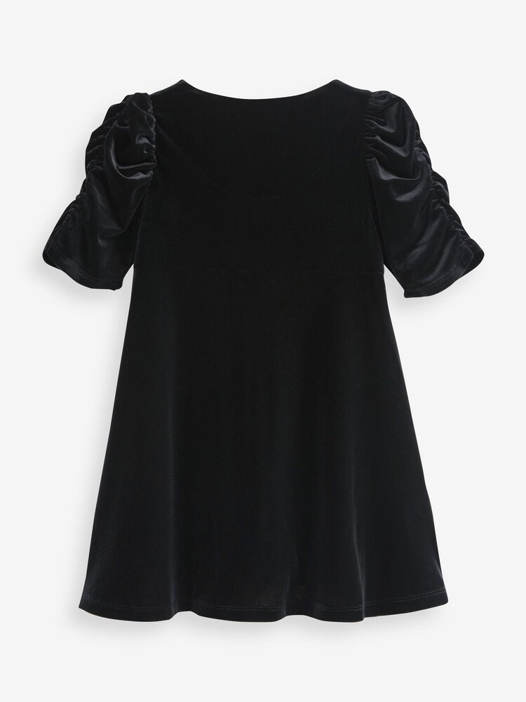 Black Velvet Shirred Sleeve Dress (3-16yrs) - Image 8 of 8 Black Velvet Shirred Sleeve Dress (3-16yrs) - Image 8 of 8