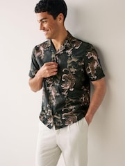 Green Short Sleeve Printed Shirt With Cuban Collar - Image 1 of 7