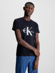 Calvin Klein Black 100% Cotton Monologo Slim T-Shirt - Image 1 of 5