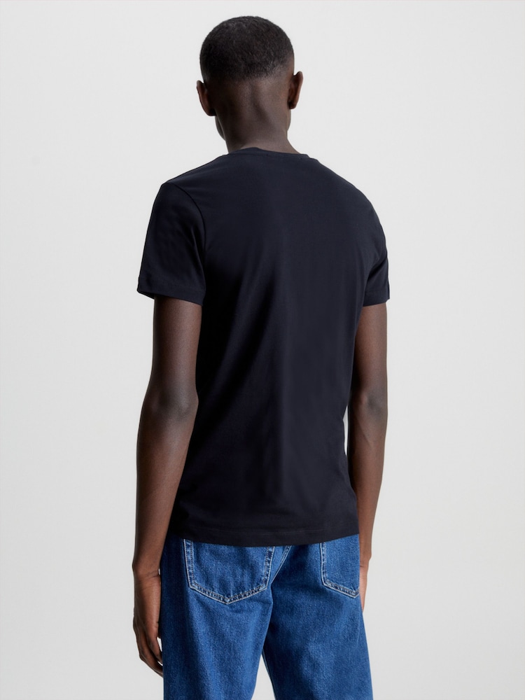Calvin Klein Black 100% Cotton Monologo Slim T-Shirt - Image 2 of 5