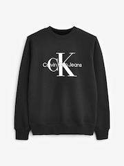Calvin Klein Black 100% Cotton Monologo Crew Neck Jumper - Image 4 of 4