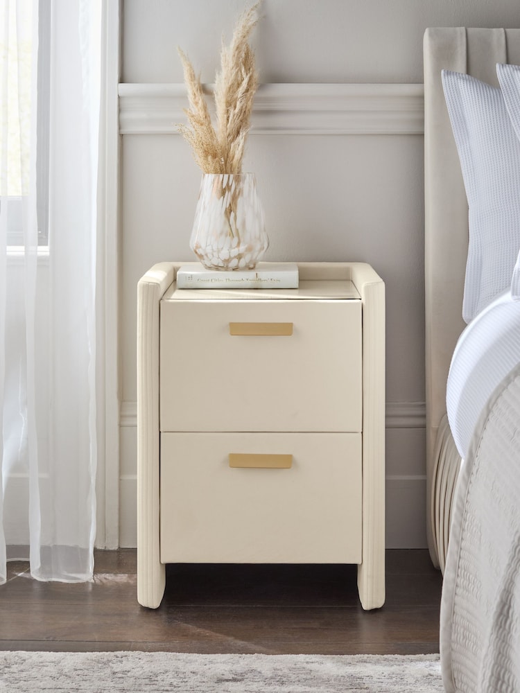 Soft Velvet Natural Oyster Soft Velvet Scarlett Upholstered Bedside Table - Image 1 of 8 Soft Velvet Natural Oyster Soft Velvet Scarlett Upholstered Bedside Table - Image 1 of 8