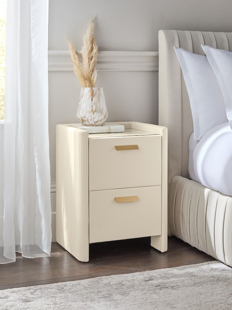 Soft Velvet Natural Oyster Soft Velvet Scarlett Upholstered Bedside Table - Image 2 of 8