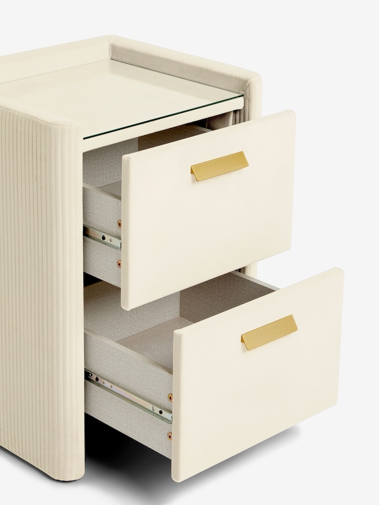 Soft Velvet Natural Oyster Soft Velvet Scarlett Upholstered Bedside Table - Image 8 of 8 Soft Velvet Natural Oyster Soft Velvet Scarlett Upholstered Bedside Table - Image 8 of 8
