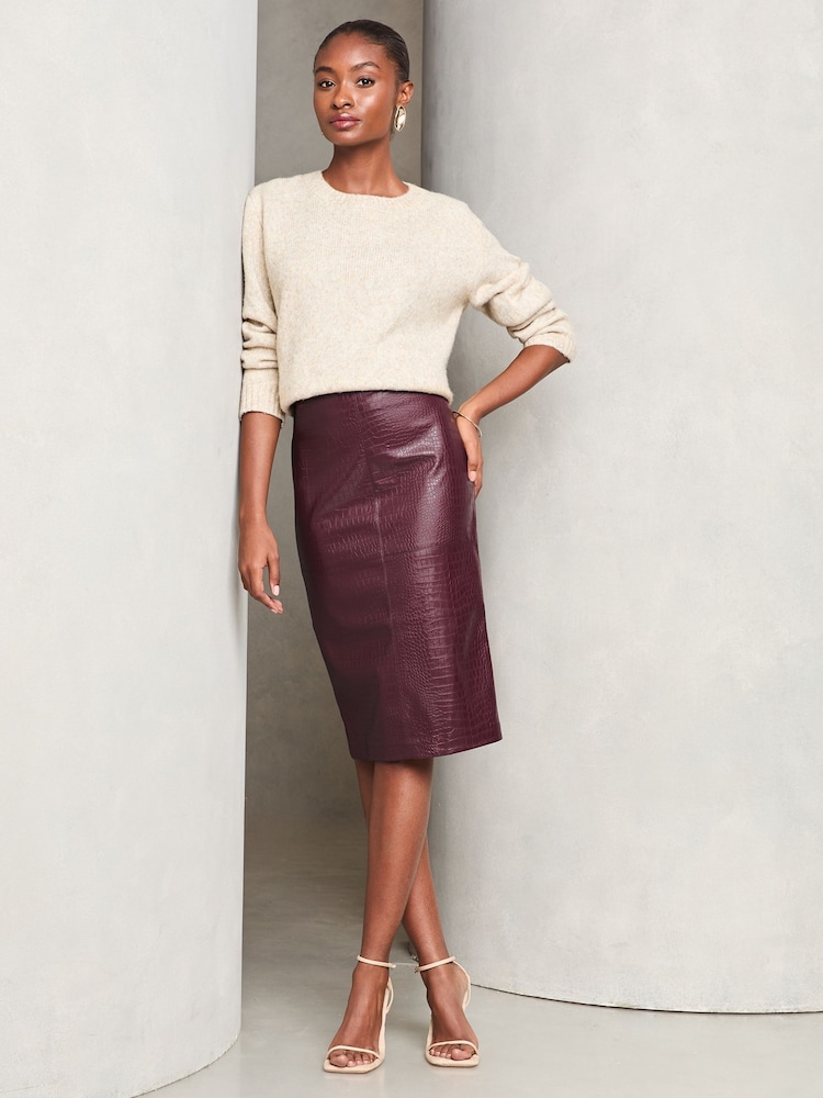 Lipsy Burgundy Faux Leather Pencil Skirt - Image 2 of 4