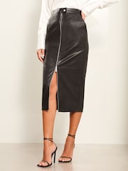 Lipsy Black Faux Leather Zip Pencil Skirt - Image 1 of 4