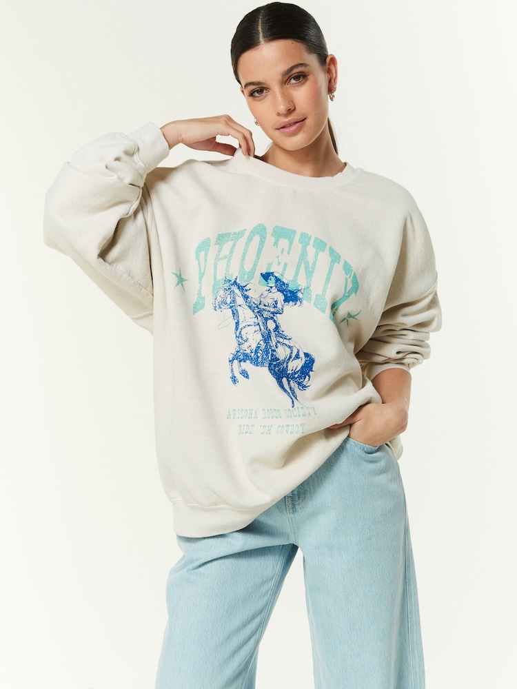 Green/Blue Relaxed Fit Western Phoenix Horse Graphic Slogan Sweatshirt - Image 1 of 6