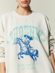 Green/Blue Relaxed Fit Western Phoenix Horse Graphic Slogan Sweatshirt - Image 4 of 6