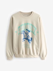 Green/Blue Relaxed Fit Western Phoenix Horse Graphic Slogan Sweatshirt - Image 5 of 6