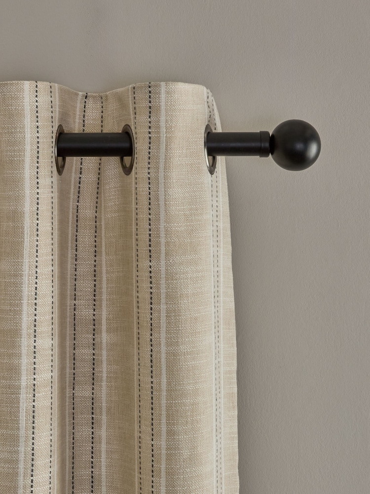 Natural Thatched Linen Look Stripe Lined Eyelet Curtains - Image 1 of 5 Natural Thatched Linen Look Stripe Lined Eyelet Curtains - Image 1 of 5