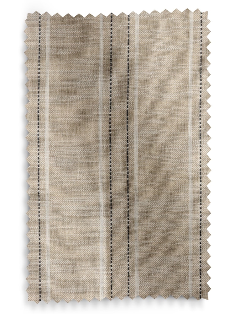 Natural Thatched Linen Look Stripe Lined Eyelet Curtains - Image 5 of 5 Natural Thatched Linen Look Stripe Lined Eyelet Curtains - Image 5 of 5
