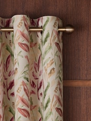 Natural/Pink/Green Floral Jacquard Eyelet Lined Curtains - Image 1 of 4