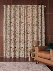 Natural/Pink/Green Floral Jacquard Eyelet Lined Curtains - Image 3 of 4