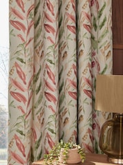 Natural/Pink/Green Floral Jacquard Eyelet Lined Curtains - Image 4 of 4