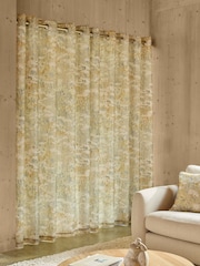 Yellow Blurred Floral Print Linen Blend Eyelet Lined Curtains - Image 3 of 5