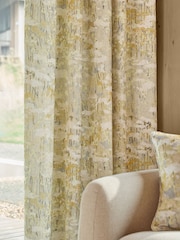 Yellow Blurred Floral Print Linen Blend Eyelet Lined Curtains - Image 4 of 5