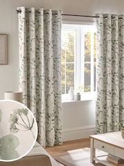 Green Isla Floral Print Super Thermal 100% Cotton Eyelet Curtains - Image 2 of 8