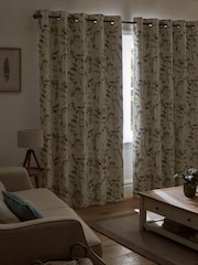 Green Isla Floral Print Super Thermal 100% Cotton Eyelet Curtains - Image 5 of 8
