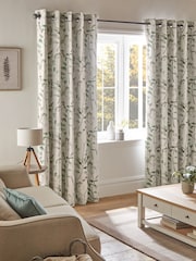 Green Isla Floral Print Super Thermal 100% Cotton Eyelet Curtains - Image 7 of 8
