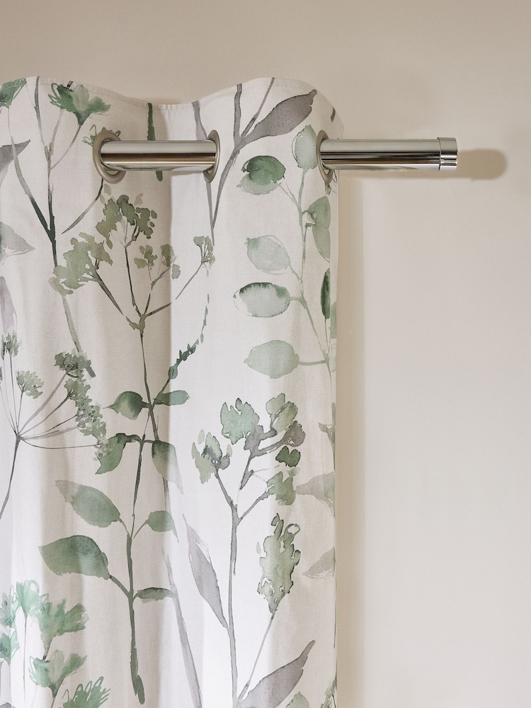 Green Isla Floral Print Lined 100% Cotton Eyelet Curtains - Image 1 of 7