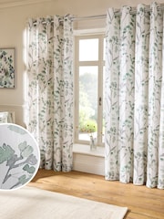Green Isla Floral Print Lined 100% Cotton Eyelet Curtains - Image 2 of 7