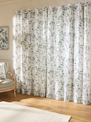 Green Isla Floral Print Lined 100% Cotton Eyelet Curtains - Image 5 of 7