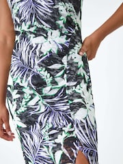 Roman Black Tropical Stretch Lace Ruched Dress - Image 5 of 5