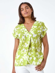 Roman Green Geometric Crinkle Textured Top - Image 4 of 5