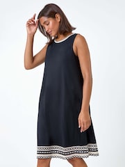 Roman Black Embroidered Trim Stretch Jersey Shift Dress - Image 1 of 5