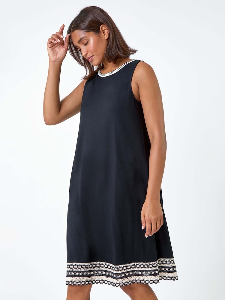 Roman Black Embroidered Trim Stretch Jersey Shift Dress - Image 1 of 5