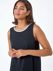 Roman Black Embroidered Trim Stretch Jersey Shift Dress - Image 3 of 5
