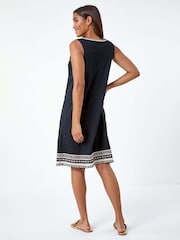 Roman Black Embroidered Trim Stretch Jersey Shift Dress - Image 4 of 5