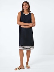 Roman Black Embroidered Trim Stretch Jersey Shift Dress - Image 5 of 5
