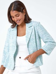 Roman Blue Textured Cotton Blend Jacket - Image 1 of 5