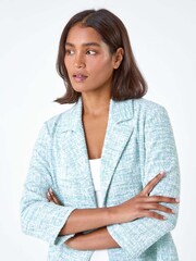 Roman Blue Textured Cotton Blend Jacket - Image 2 of 5