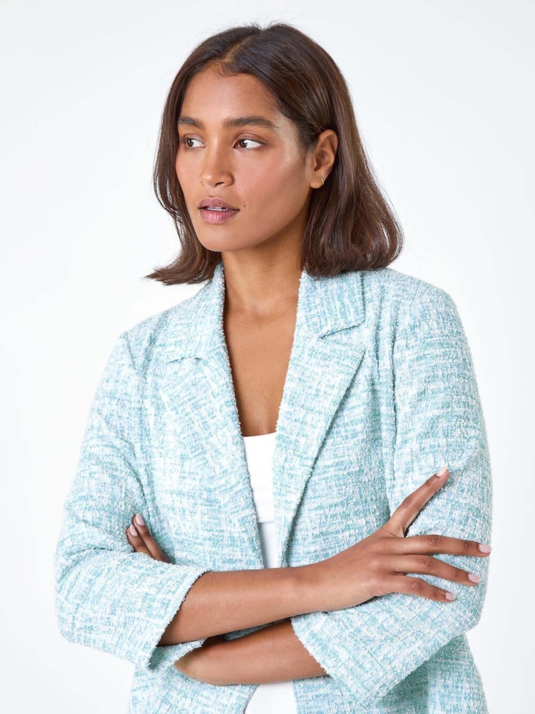 Roman Blue Textured Cotton Blend Jacket - Image 2 of 5