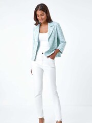 Roman Blue Textured Cotton Blend Jacket - Image 4 of 5