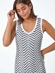Roman Black Zig Zag Crochet Knit Midi Dress - Image 4 of 5
