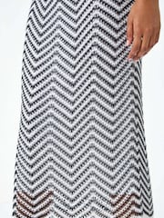 Roman Black Zig Zag Crochet Knit Midi Dress - Image 5 of 5
