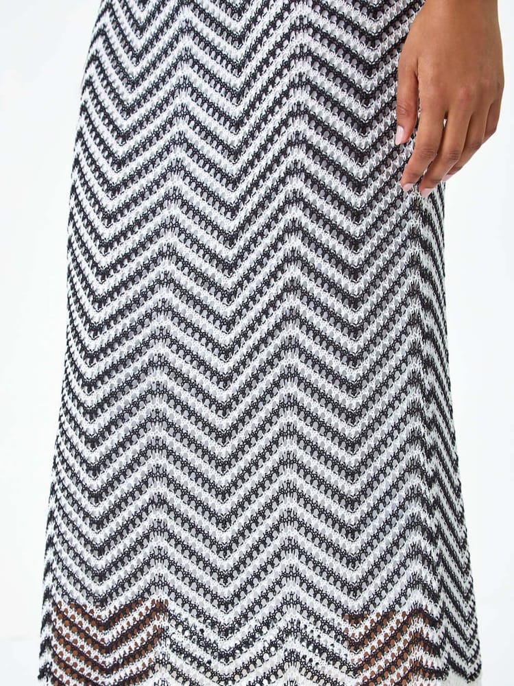 Roman Black Zig Zag Crochet Knit Midi Dress - Image 5 of 5