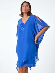 Roman Blue Embellished Cold Shoulder Overlay Dress - Image 1 of 5