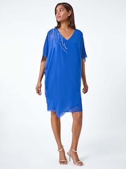 Roman Blue Embellished Cold Shoulder Overlay Dress - Image 2 of 5