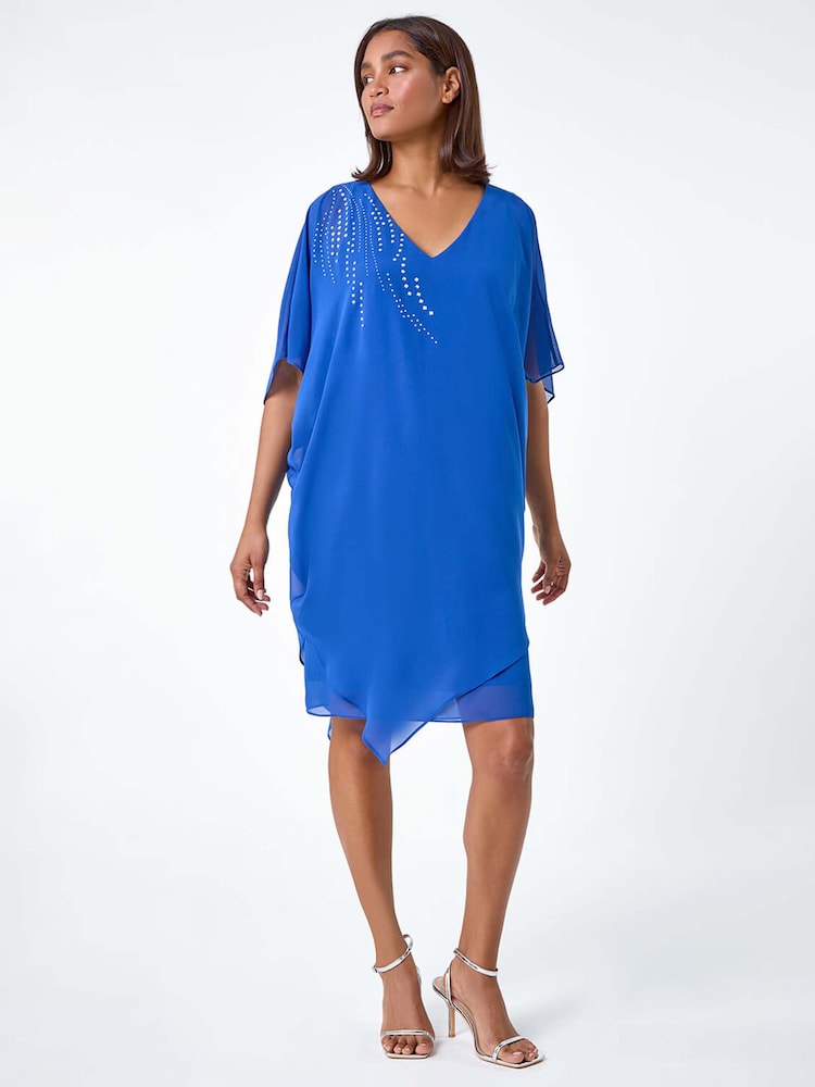 Roman Blue Embellished Cold Shoulder Overlay Dress - Image 2 of 5