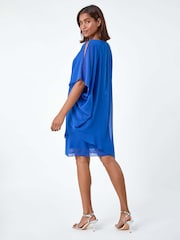 Roman Blue Embellished Cold Shoulder Overlay Dress - Image 3 of 5