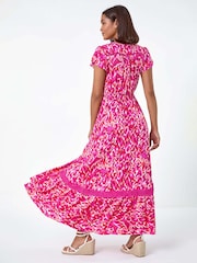 Roman Pink Abstract Print Shirred Waist Maxi Dress - Image 4 of 6