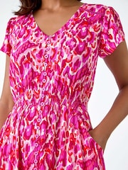 Roman Pink Abstract Print Shirred Waist Maxi Dress - Image 6 of 6