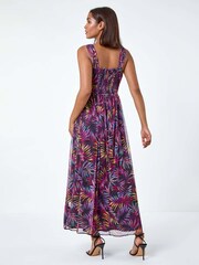 Roman Purple Palm Print Mesh Overlay Maxi Dress - Image 3 of 5