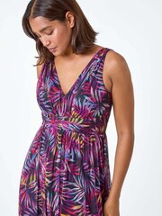Roman Purple Palm Print Mesh Overlay Maxi Dress - Image 4 of 5