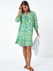Roman Green Paisley Border Print Smock Dress - Image 1 of 5